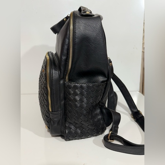 MADISON WEST Black woven pocket vegan leather Backpack with brass hardware - Picture 6 of 9